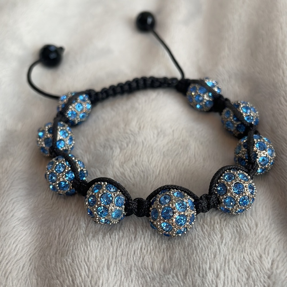 silver with blue gem Shamballah bracelet